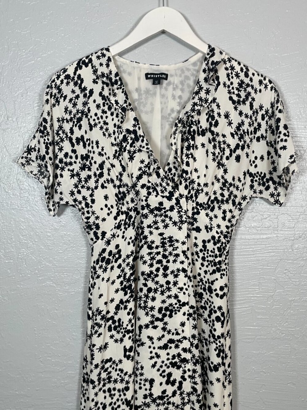 Whistles Women 4 White Black Floral Print Maxi Dress Button Front Ruffle Summer - Picture 3 of 9